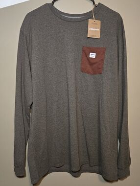 Patagonia Men’s Long-Sleeve Tee in Gray with Brown Chest Pocket
